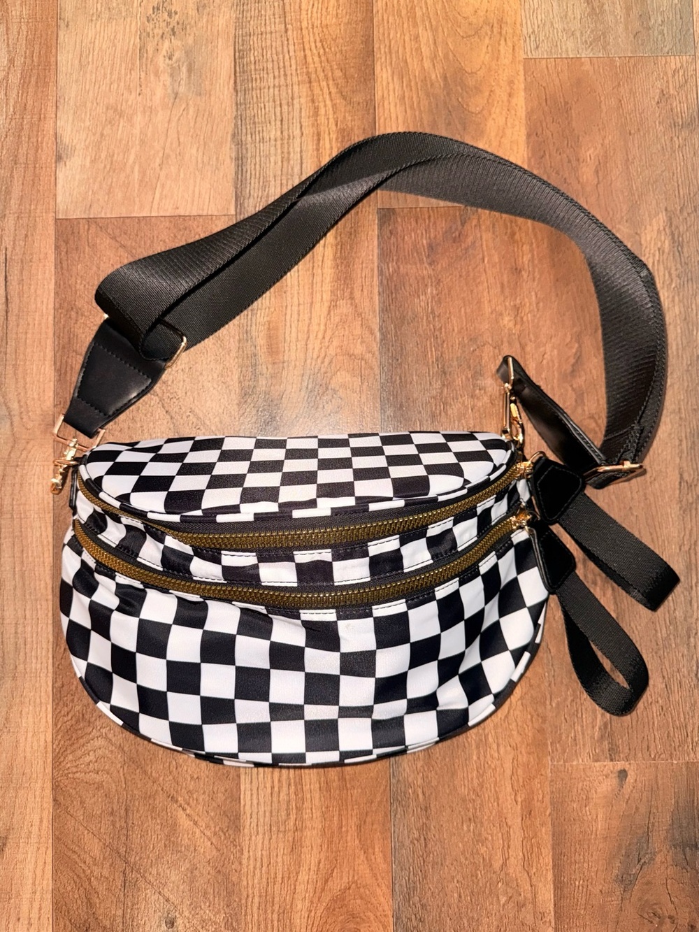 Black & White Checkerboard Crossbody Belt Bag